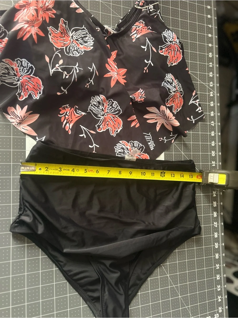 Black Floral High-Waist Bikini Set - Coral & White Flowers
